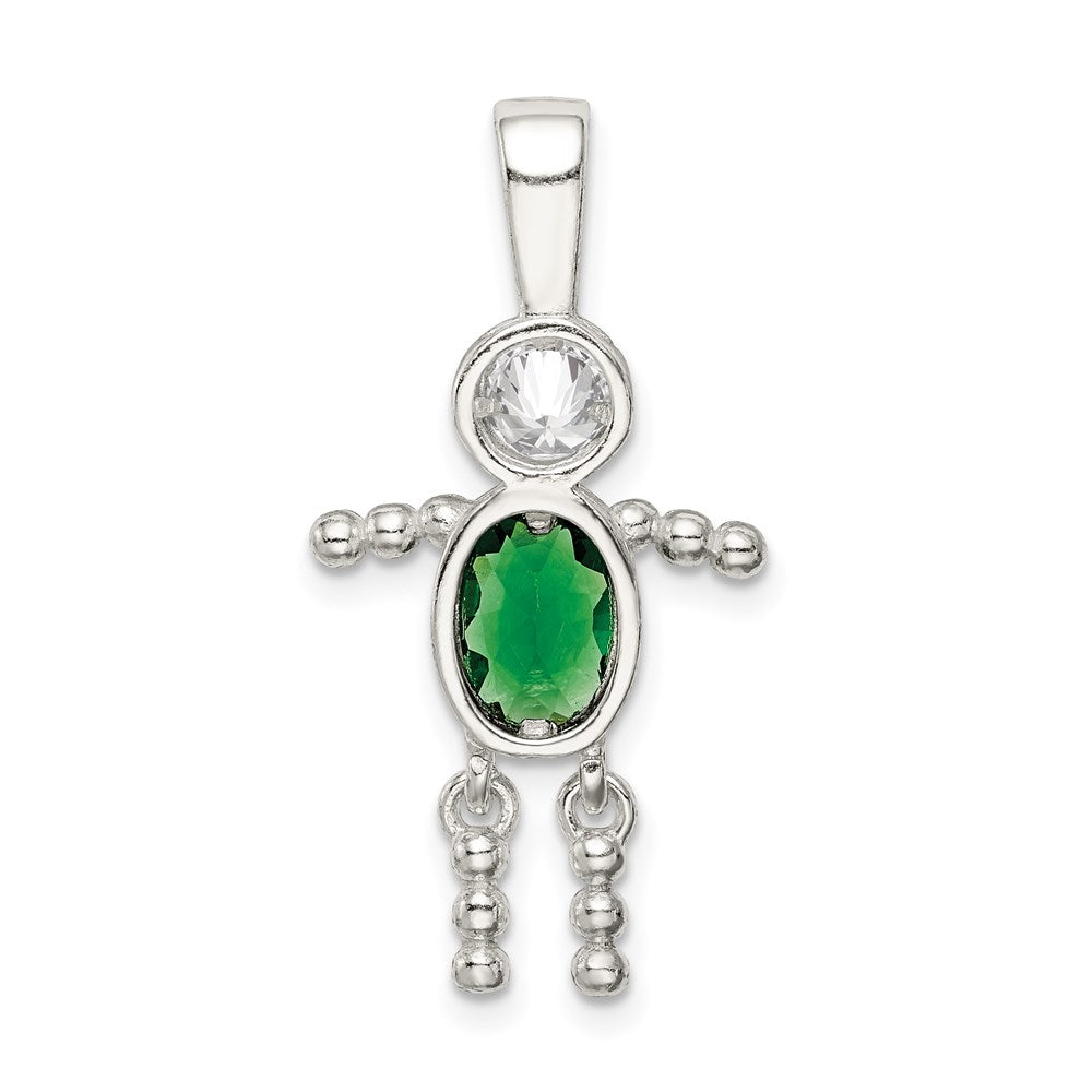 Sterlingsilber Rhodiniert Zirkonia & May Glas Junge Anhänger
