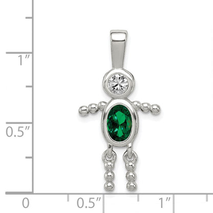 Sterlingsilber Rhodiniert Zirkonia & May Glas Junge Anhänger