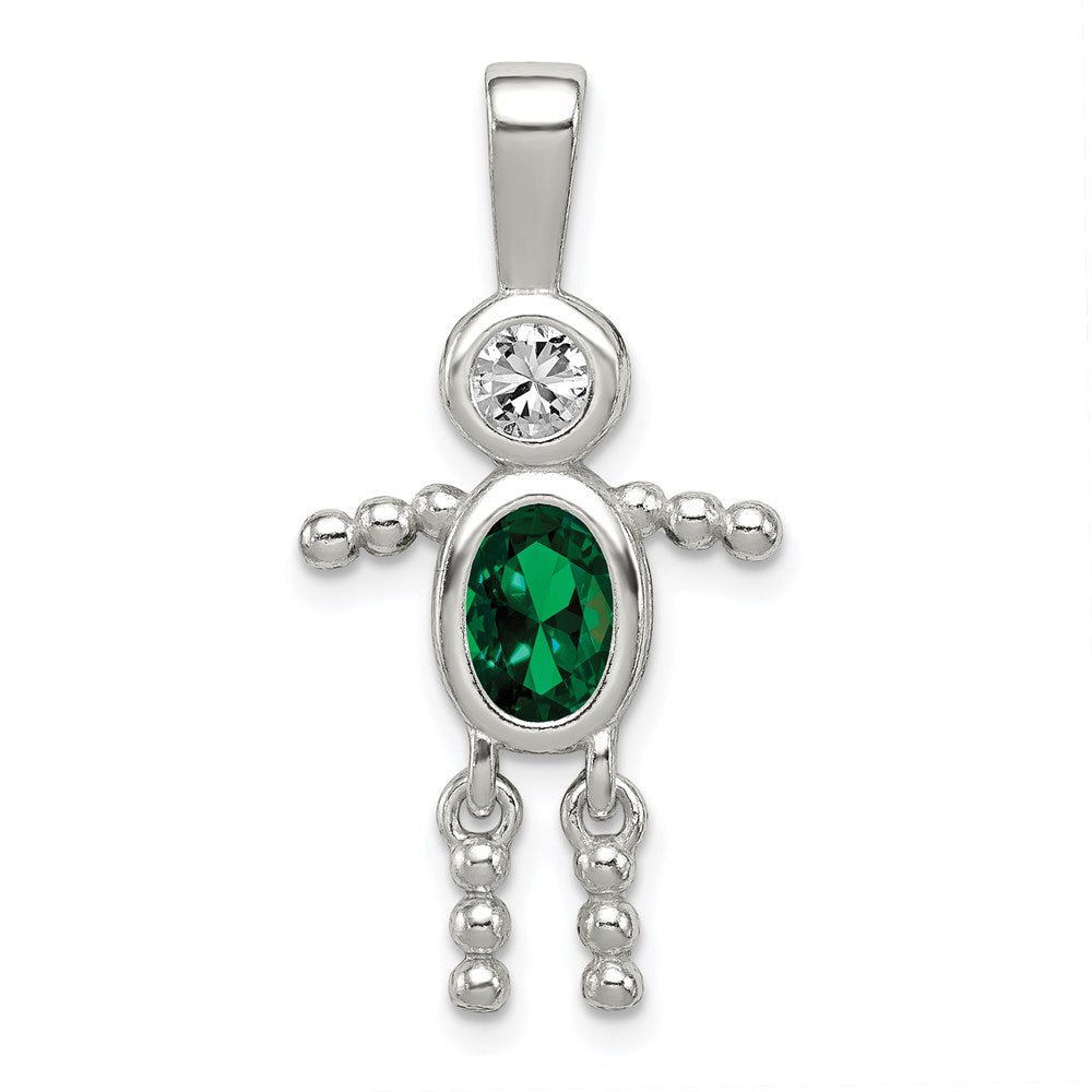 Sterlingsilber Rhodiniert Zirkonia & May Glas Junge Anhänger