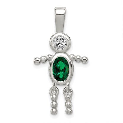 Sterlingsilber Rhodiniert Zirkonia & May Glas Junge Anhänger