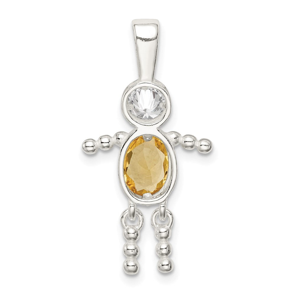 Sterlingsilber Rhodiniert Zirkonia & November Glas Junge Anhänger