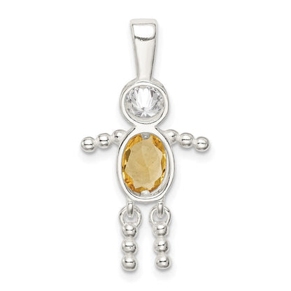 Sterlingsilber Rhodiniert Zirkonia & November Glas Junge Anhänger