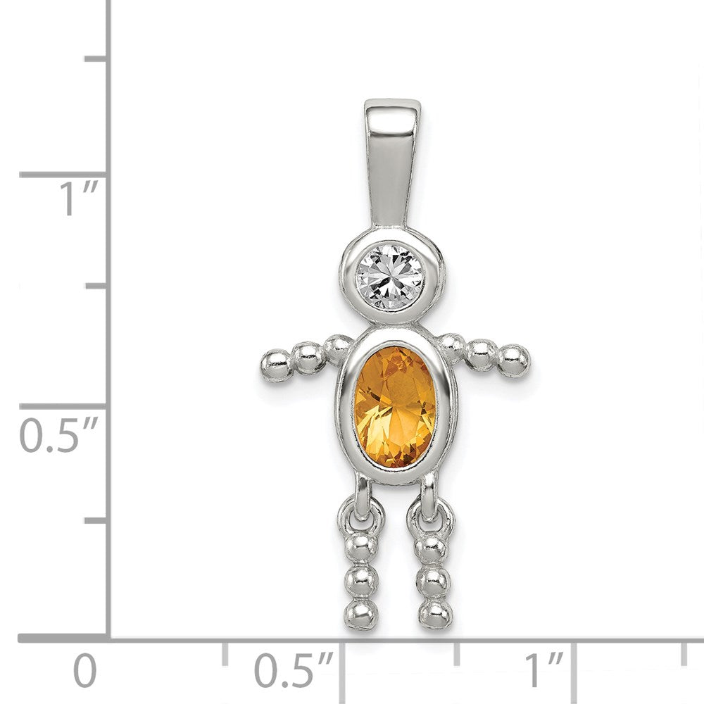Sterlingsilber Rhodiniert Zirkonia & November Glas Junge Anhänger