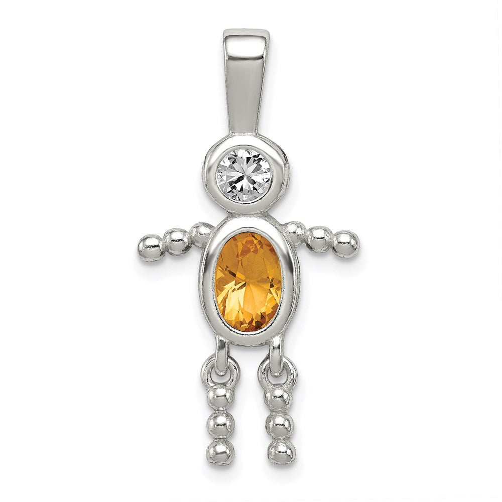 Sterlingsilber Rhodiniert Zirkonia & November Glas Junge Anhänger