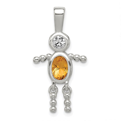 Sterlingsilber Rhodiniert Zirkonia & November Glas Junge Anhänger