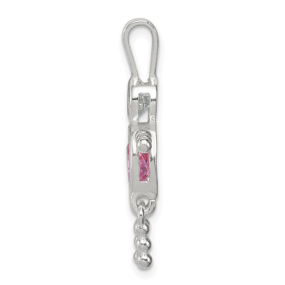 Sterlingsilber Rhodiniert Zirkonia & October Rosa Junge Anhänger