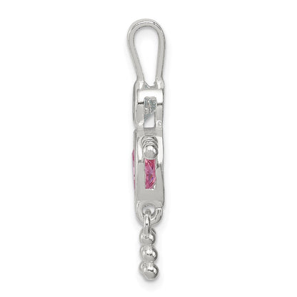 Sterlingsilber Rhodiniert Zirkonia & October Rosa Junge Anhänger
