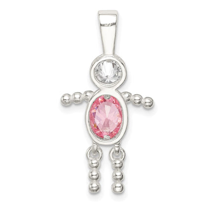 Sterlingsilber Rhodiniert Zirkonia & October Rosa Junge Anhänger