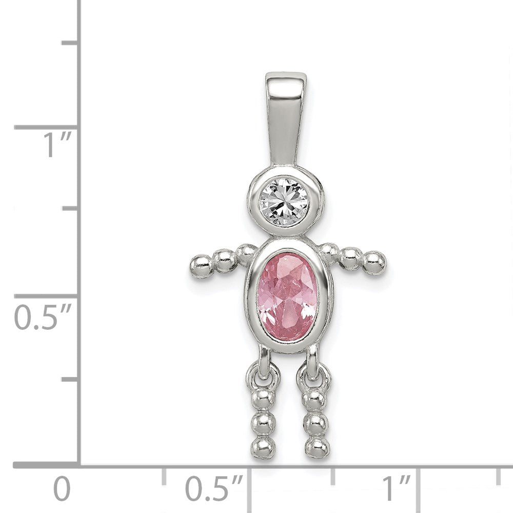 Sterlingsilber Rhodiniert Zirkonia & October Rosa Junge Anhänger