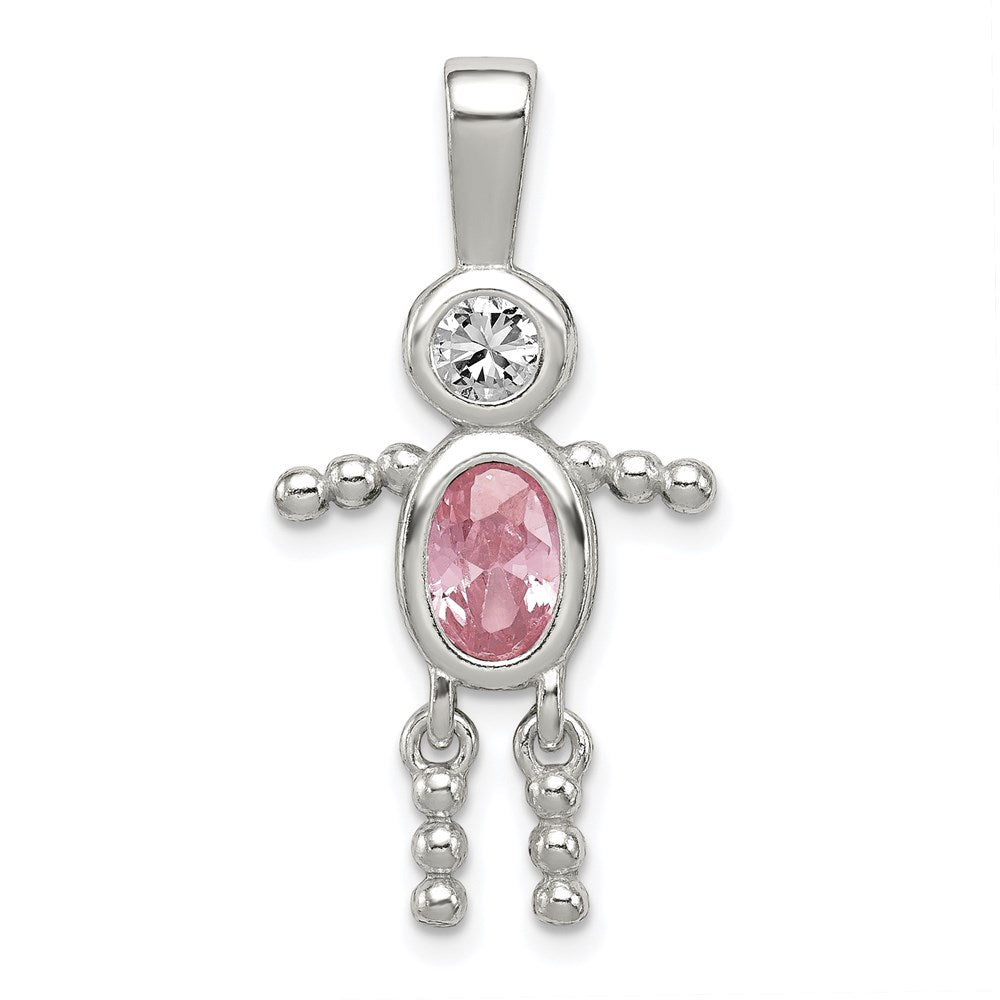 Sterlingsilber Rhodiniert Zirkonia & October Rosa Junge Anhänger
