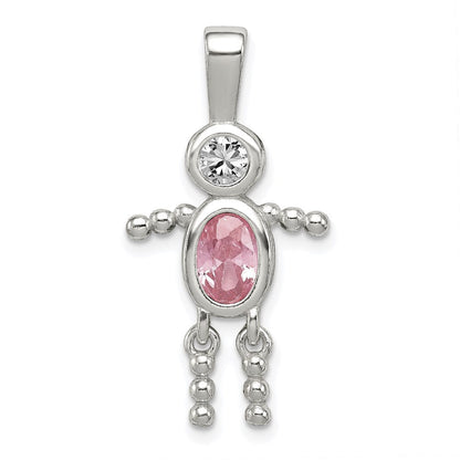 Sterlingsilber Rhodiniert Zirkonia & October Rosa Junge Anhänger