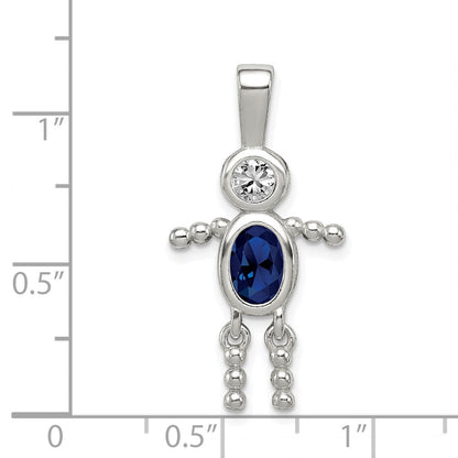 Sterlingsilber Rhodiniert Zirkonia & September Glas Junge Anhänger