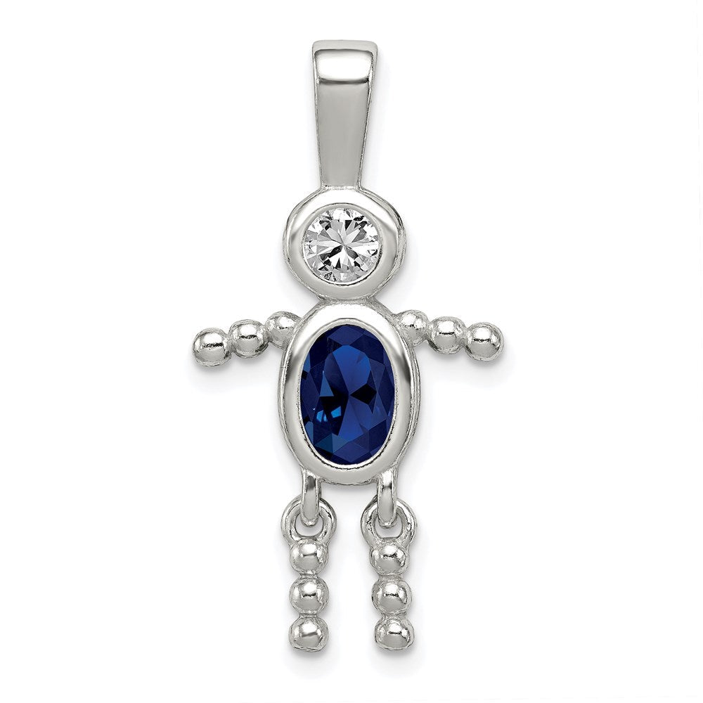 Sterlingsilber Rhodiniert Zirkonia & September Glas Junge Anhänger