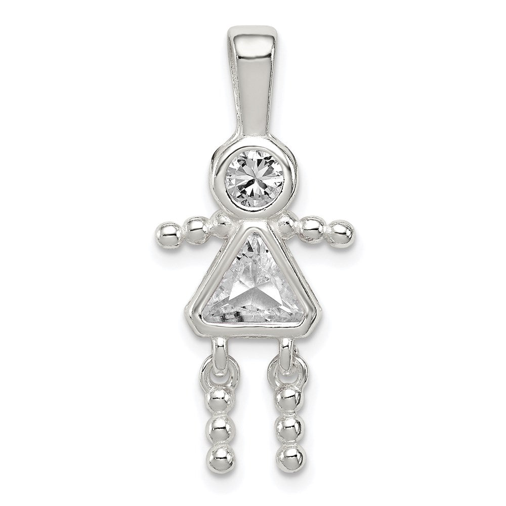 Sterlingsilber Rhodiniert Zirkonia & April Glas Mädchen Anhänger