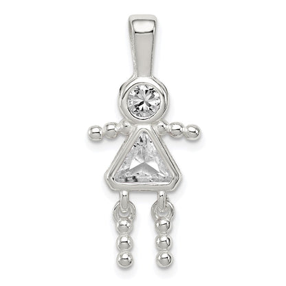 Sterlingsilber Rhodiniert Zirkonia & April Glas Mädchen Anhänger
