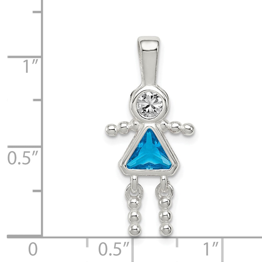 Sterlingsilber Rhodiniert Zirkonia & December Glas Mädchen Anhänger