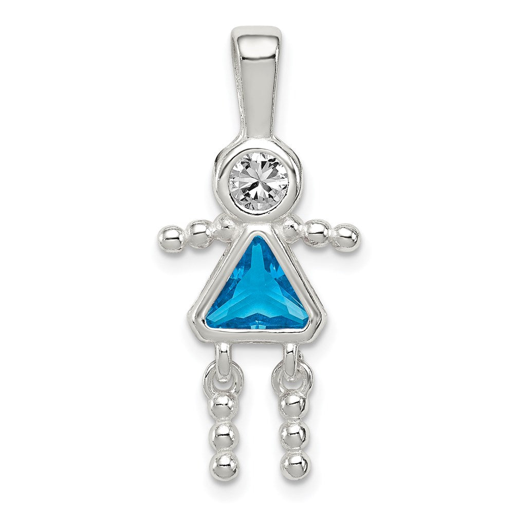 Sterlingsilber Rhodiniert Zirkonia & December Glas Mädchen Anhänger