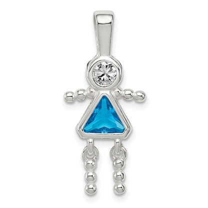 Sterlingsilber Rhodiniert Zirkonia & December Glas Mädchen Anhänger