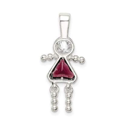 Sterlingsilber Rhodiniert Zirkonia & February Glas Mädchen Anhänger