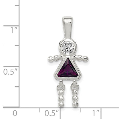 Sterlingsilber Rhodiniert Zirkonia & February Glas Mädchen Anhänger