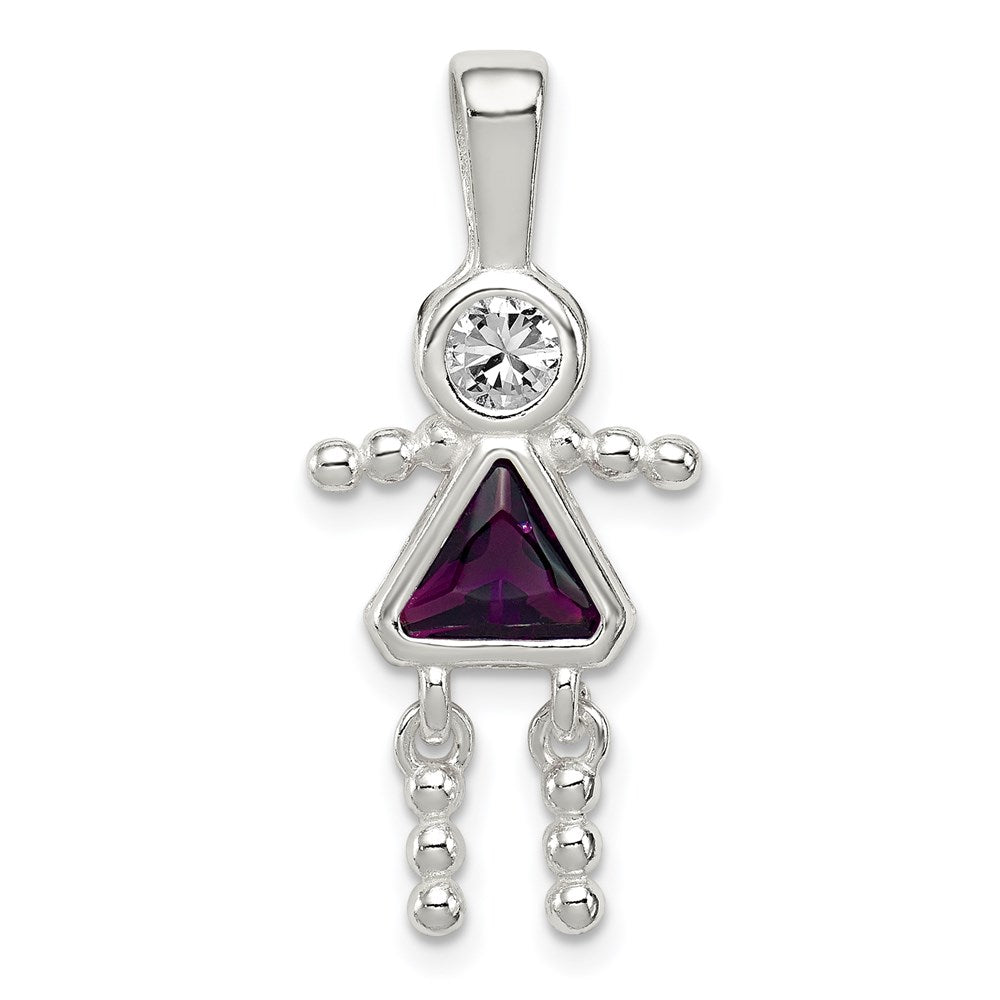 Sterlingsilber Rhodiniert Zirkonia & February Glas Mädchen Anhänger
