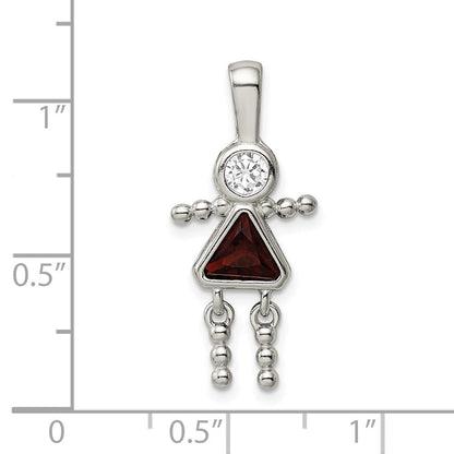 Sterlingsilber Rhodiniert Zirkonia & January Glas Mädchen Anhänger