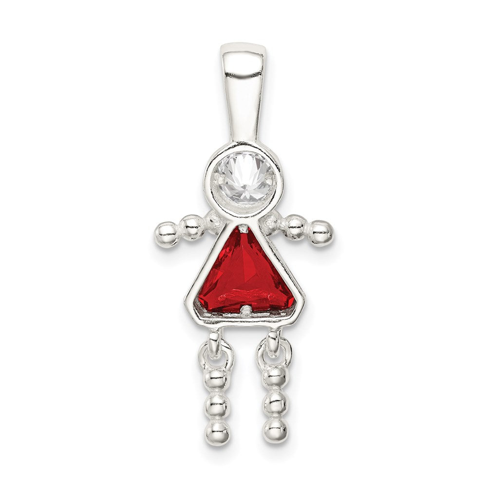 Sterlingsilber Rhodiniert Zirkonia & July Glas Mädchen Anhänger
