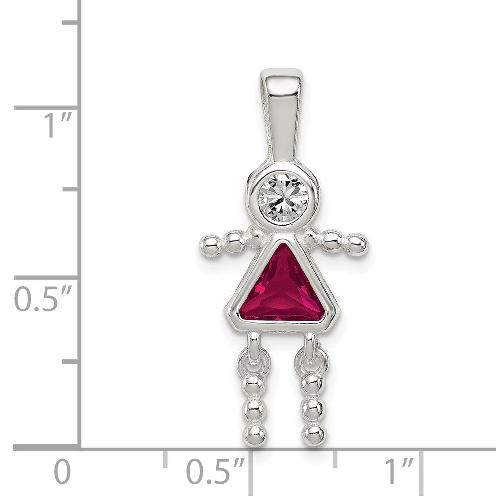 Sterlingsilber Rhodiniert Zirkonia & July Glas Mädchen Anhänger