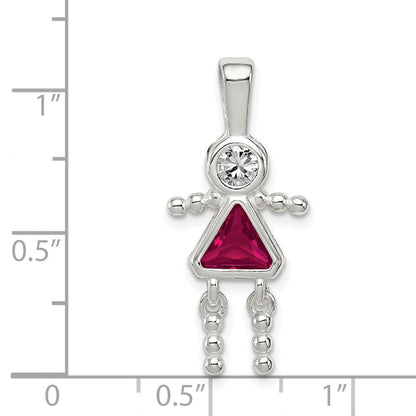 Sterlingsilber Rhodiniert Zirkonia & July Glas Mädchen Anhänger
