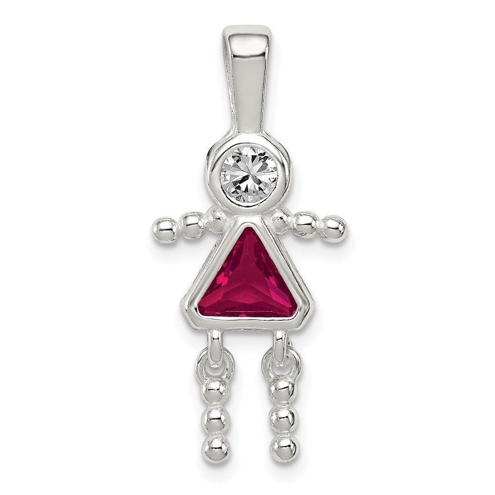 Sterlingsilber Rhodiniert Zirkonia & July Glas Mädchen Anhänger