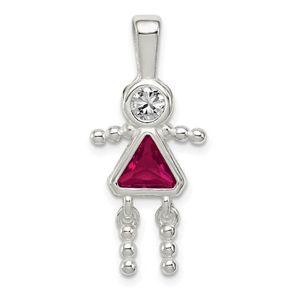 Sterlingsilber Rhodiniert Zirkonia & July Glas Mädchen Anhänger