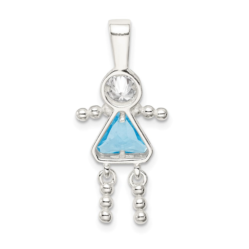 Sterlingsilber Rhodiniert Zirkonia & March Glas Mädchen Anhänger