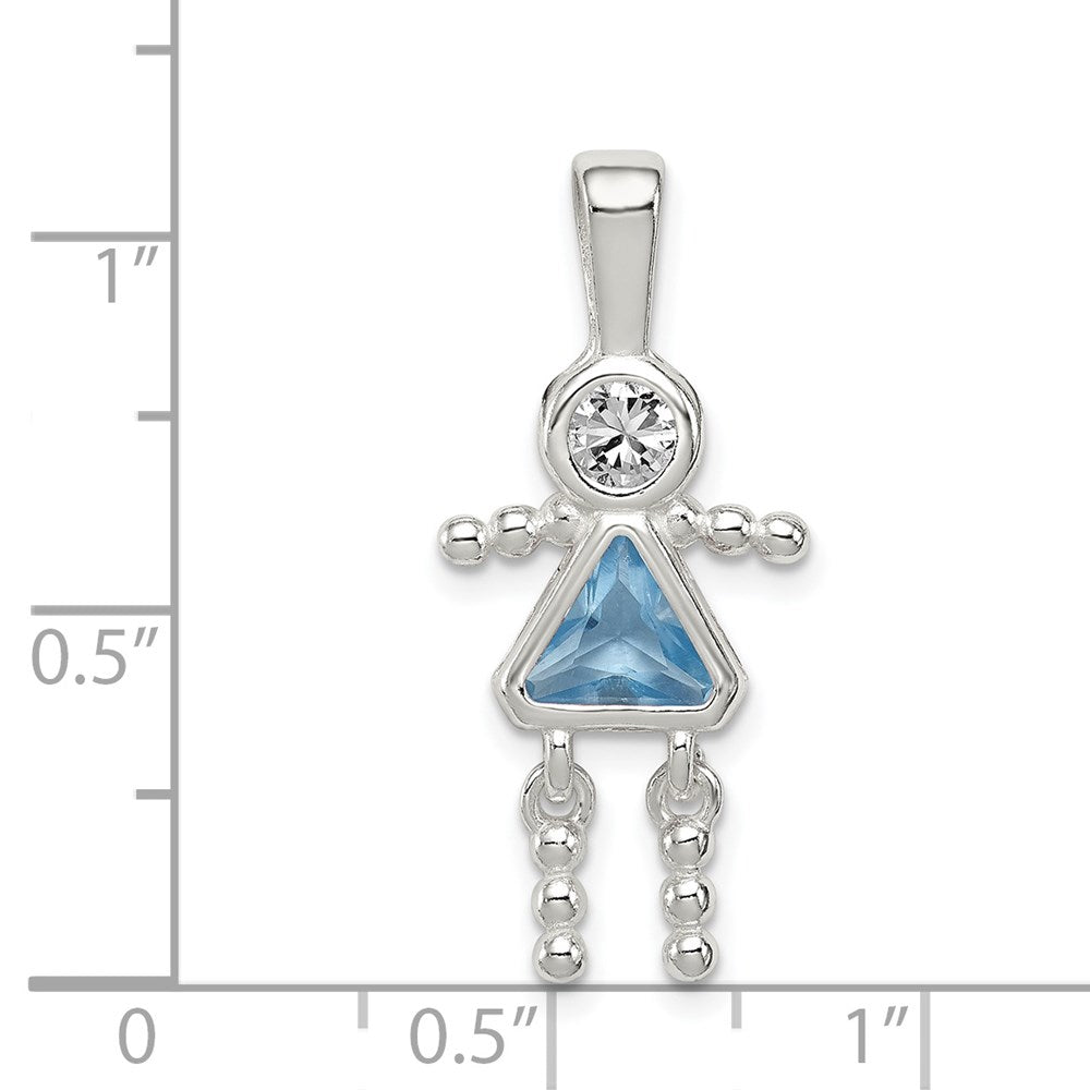 Sterlingsilber Rhodiniert Zirkonia & March Glas Mädchen Anhänger