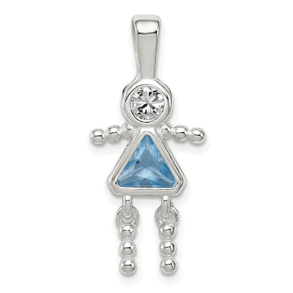 Sterlingsilber Rhodiniert Zirkonia & March Glas Mädchen Anhänger