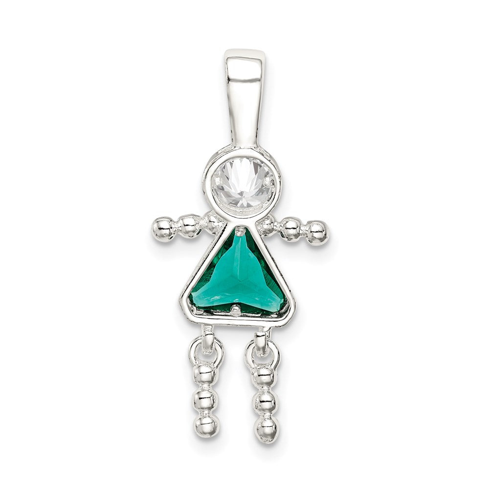 Sterlingsilber Rhodiniert Zirkonia & May Glas Mädchen Anhänger