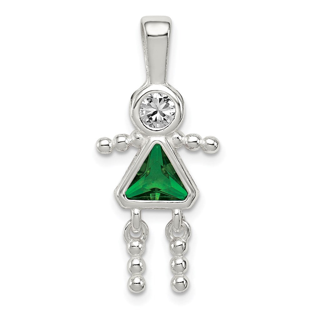 Sterlingsilber Rhodiniert Zirkonia & May Glas Mädchen Anhänger