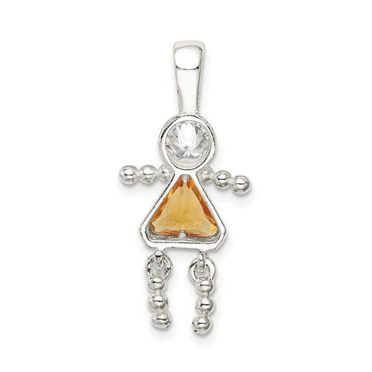 Sterlingsilber Rhodiniert Zirkonia & November Glas Mädchen Anhänger