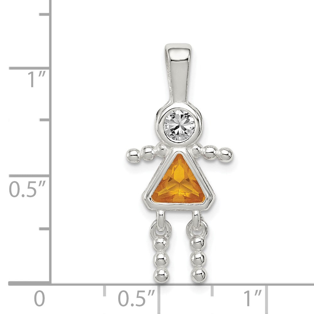 Sterlingsilber Rhodiniert Zirkonia & November Glas Mädchen Anhänger