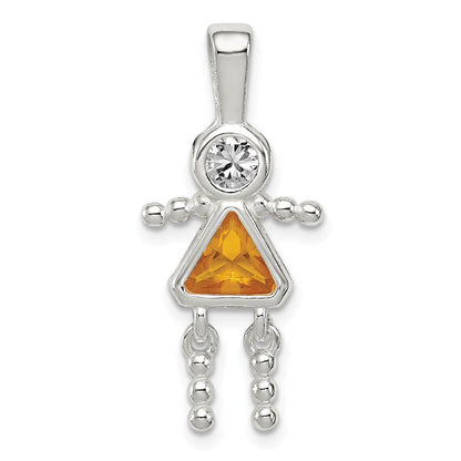 Sterlingsilber Rhodiniert Zirkonia & November Glas Mädchen Anhänger