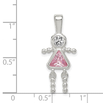 Sterlingsilber Rhodiniert Zirkonia & October Rosa Mädchen Anhänger