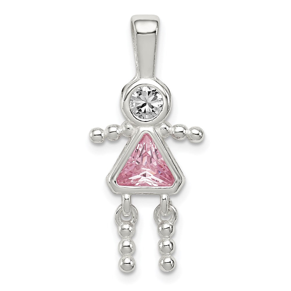 Sterlingsilber Rhodiniert Zirkonia & October Rosa Mädchen Anhänger