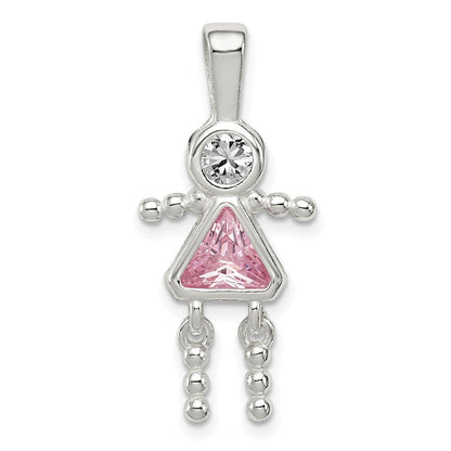 Sterlingsilber Rhodiniert Zirkonia & October Rosa Mädchen Anhänger