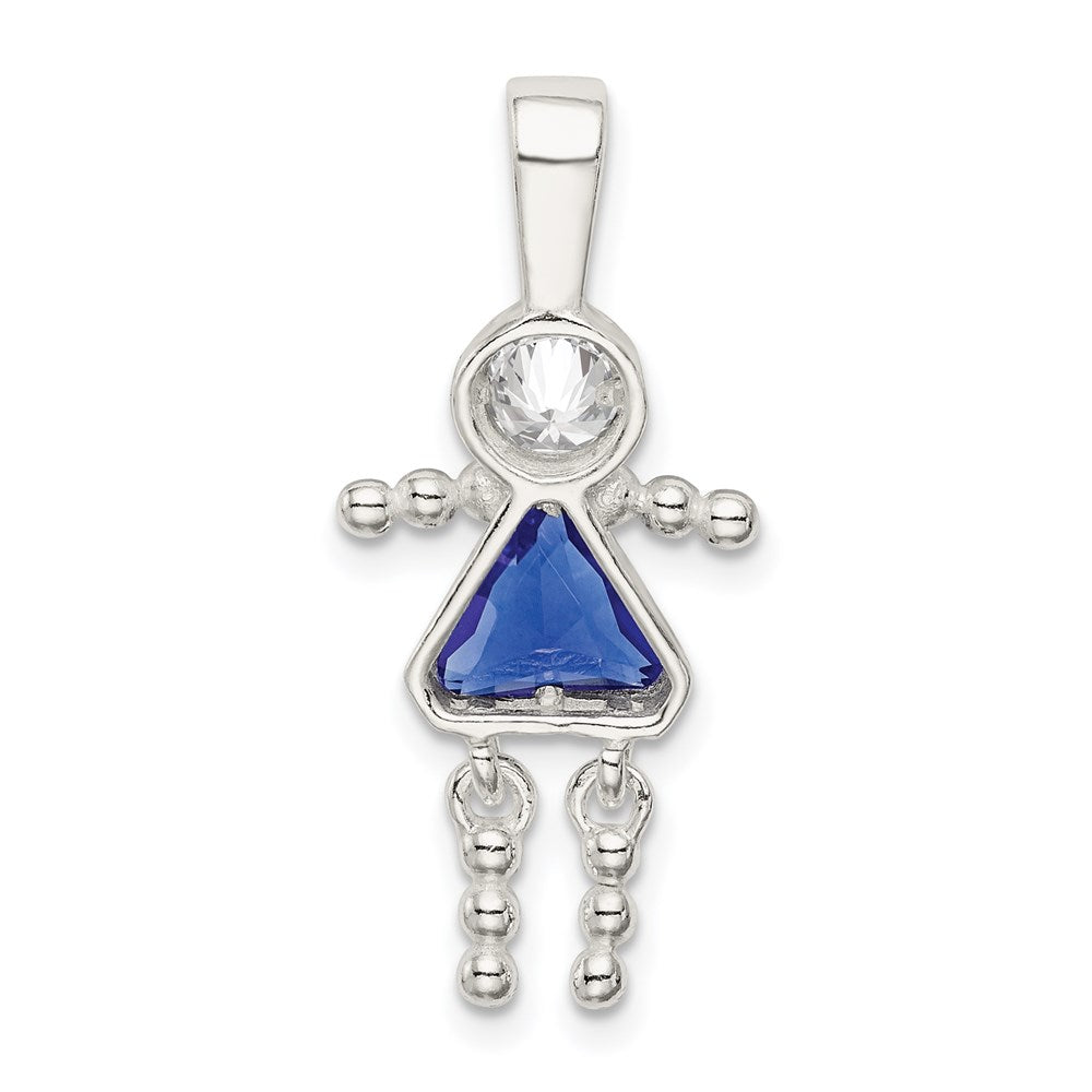 Sterlingsilber Rhodiniert Zirkonia & September Glas Mädchen Anhänger
