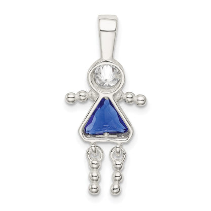 Sterlingsilber Rhodiniert Zirkonia & September Glas Mädchen Anhänger