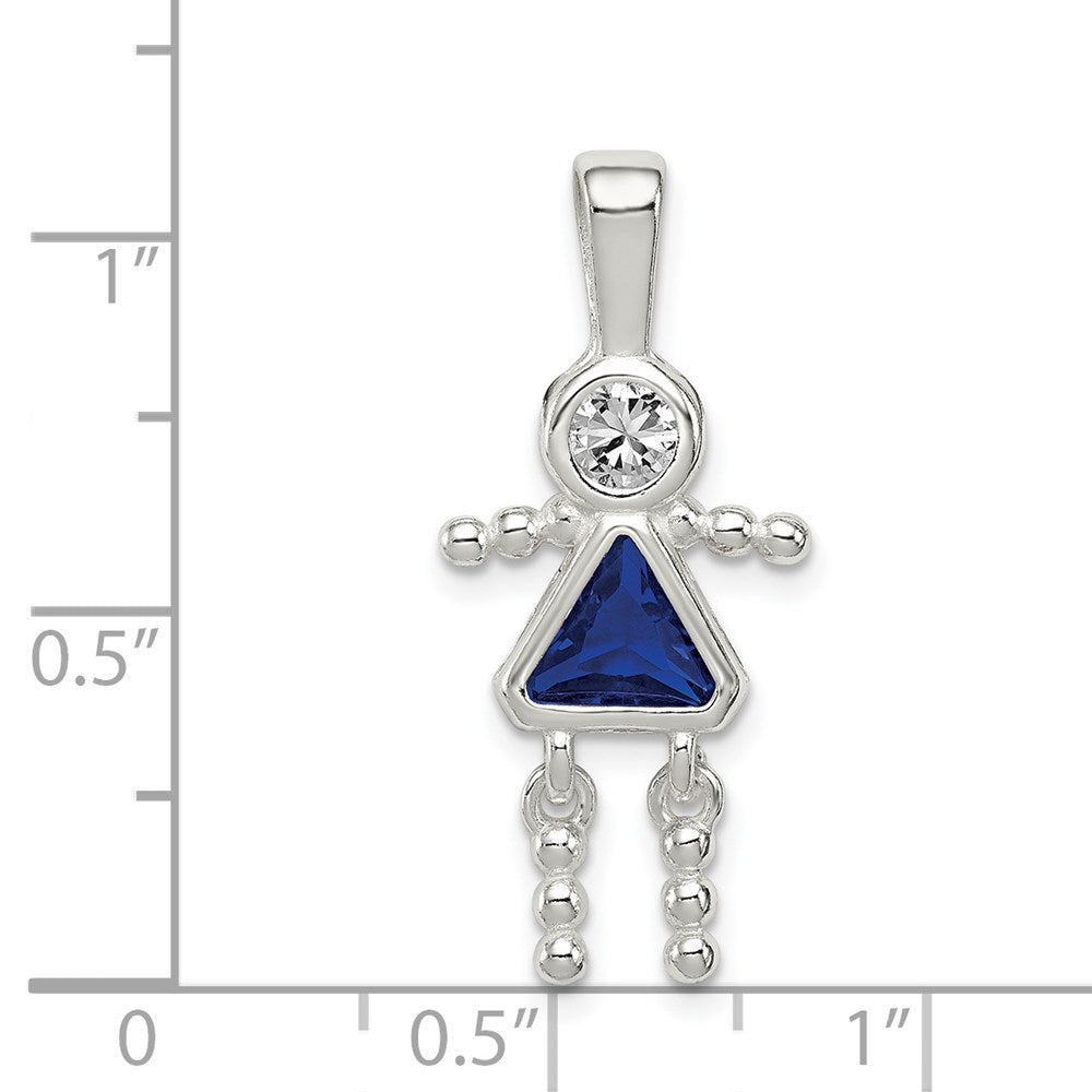 Sterlingsilber Rhodiniert Zirkonia & September Glas Mädchen Anhänger