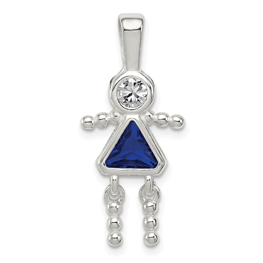 Sterlingsilber Rhodiniert Zirkonia & September Glas Mädchen Anhänger