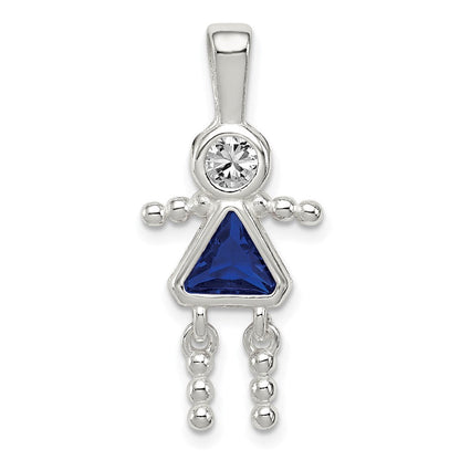Sterlingsilber Rhodiniert Zirkonia & September Glas Mädchen Anhänger