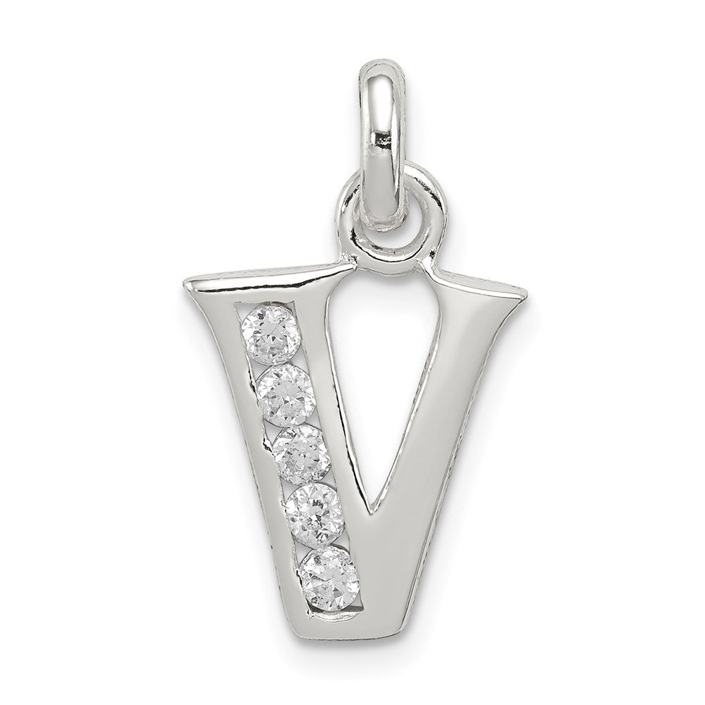Sterlingsilber Weiß Zirkonia Buchstabe V Initiale Anhänger