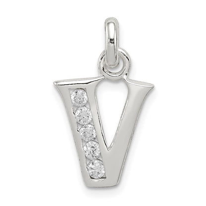 Sterlingsilber Weiß Zirkonia Buchstabe V Initiale Anhänger