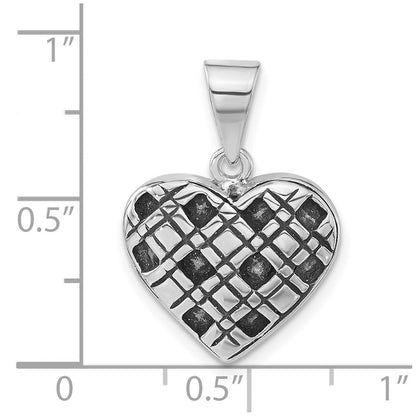 Sterlingsilber Poliert & Antikisiert Muster Herz Anhänger